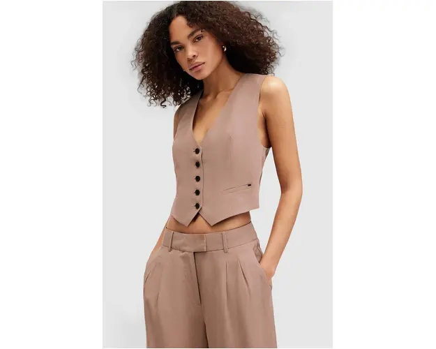 AllSaints vesta DERI LYN culoarea maro, un singur rand de nasturi, WT025Y