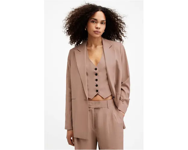 AllSaints blazer din amestec de in DERI LYN culoarea maro, oversize, neted, WT521Z