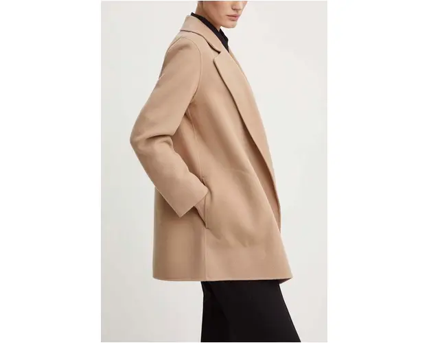 Theory geaca de lana culoarea bej, desfacut, neted, K0701412