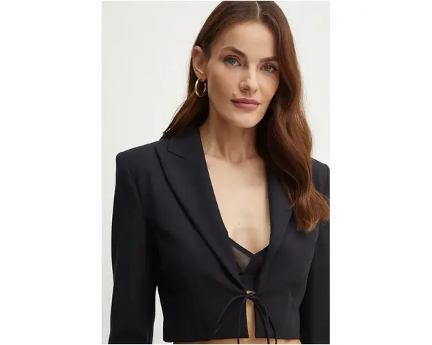 Versace Jeans Couture sacou culoarea negru, desfacut, neted, 77HAQ705 N0394