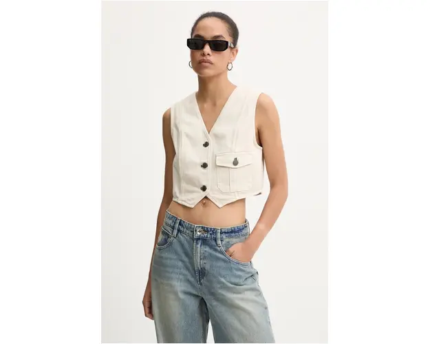 Miss Sixty vesta jeans culoarea bej, un singur rand de nasturi, 6L3WJ4620000