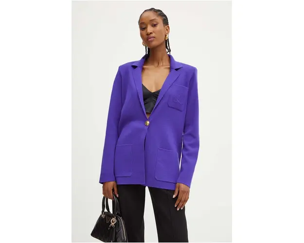 Luisa Spagnoli geaca de lana MANCINA culoarea violet, un singur rand de nasturi, neted, 58455