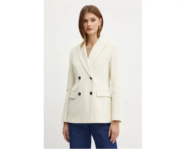 Weekend Max Mara geaca din velur culoarea bej, cu doua randuri de nasturi, neted, 2425046062600