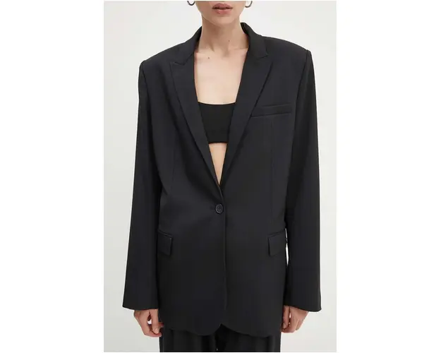 IRO geaca de lana culoarea negru, un singur rand de nasturi, neted, WP07ALLISA