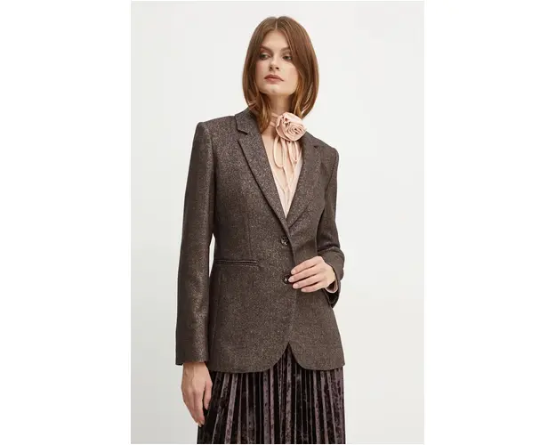 Marella sacou din lana culoarea maro, un singur rand de nasturi, melanj, 2423046012200