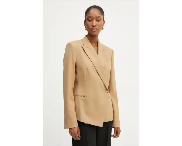 BOSS geaca de lana culoarea bej, cu doua randuri de nasturi, neted, 50524019