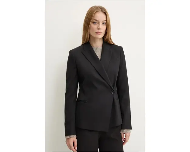 BOSS geaca de lana culoarea negru, cu doua randuri de nasturi, neted, 50524019