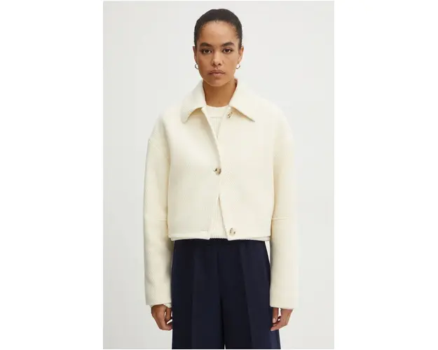 BOSS palton de lana culoarea bej, de tranzitie, 50527100