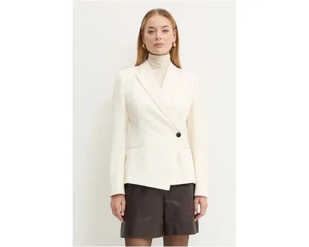 BOSS geaca de lana culoarea bej, cu doua randuri de nasturi, neted, 50528913