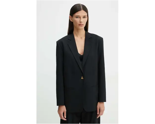AERON sacou culoarea negru, un singur rand de nasturi, neted, CRBL047474