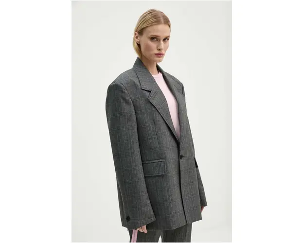 MSGM geaca de lana culoarea gri, un singur rand de nasturi, neted, 3742MDG03.247825