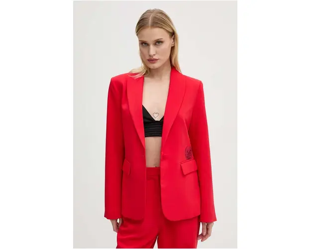 Never Fully Dressed sacou Red Sundaze Romance Blazer culoarea rosu, un singur rand de nasturi, NFDOU358