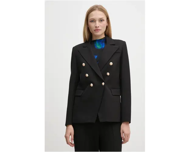 Gaudi sacou culoarea negru, cu doua randuri de nasturi, neted, 421FD34003