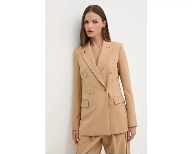 Gaudi sacou culoarea bej, cu doua randuri de nasturi, neted, 421FD35020