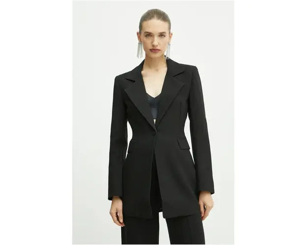 Bardot sacou AUSTYN culoarea negru, un singur rand de nasturi, neted, 57900JB5