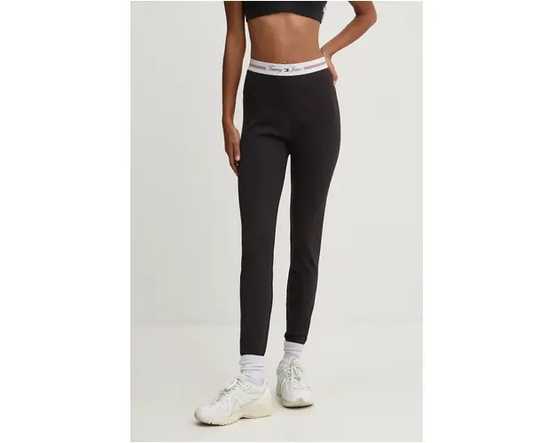 Tommy Jeans colanti femei, culoarea negru, neted, DW0DW18748
