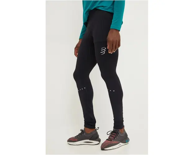 Compressport leggins de alergare Winter Running culoarea negru, neted, ATIM3249