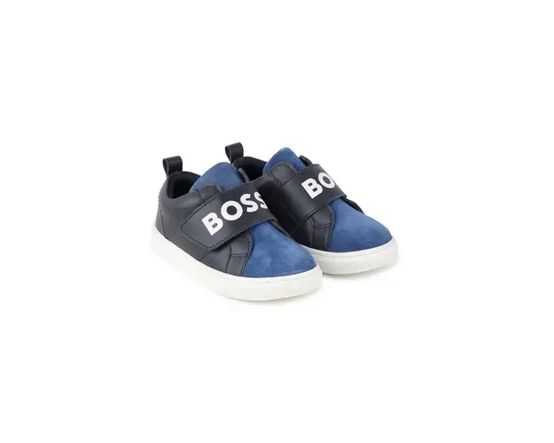 BOSS sneakers din piele pentru bebelusi culoarea albastru marin, J51342