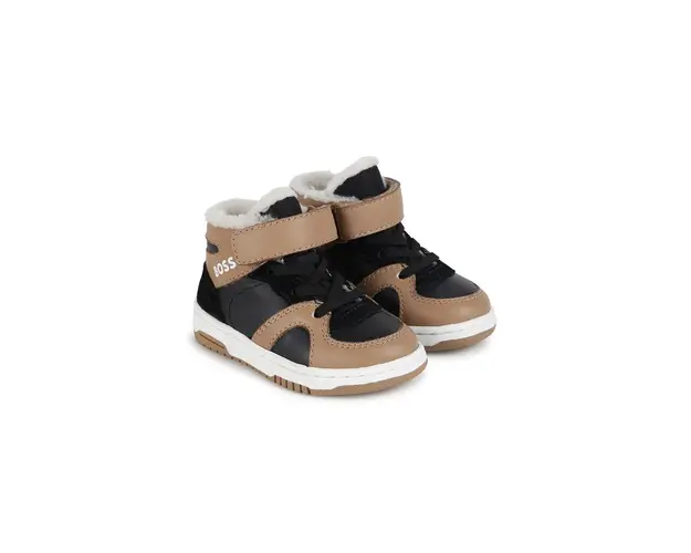 BOSS tenisi din piele copii culoarea bej, J51345