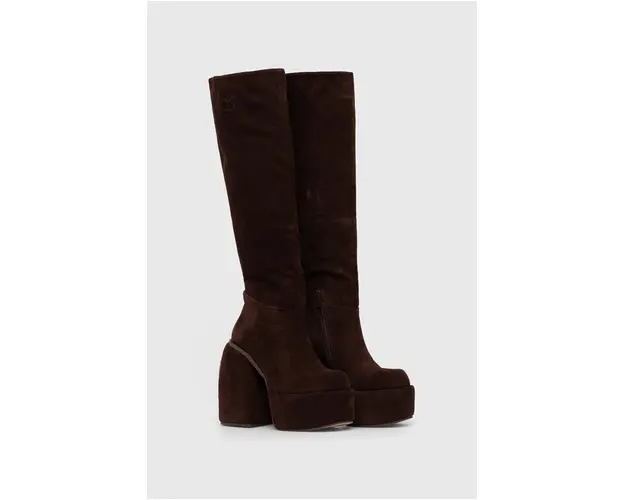 Naked Wolfe cizme din piele intoarsa femei, culoarea maro, cu toc drept, Space Cow Suede Brown