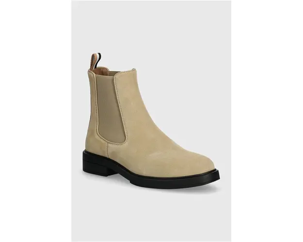 BOSS botine din piele intoarsa Vanity femei, culoarea bej, cu toc plat, 50513082