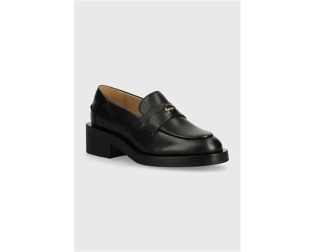 BOSS mocasini de piele Iryna femei, culoarea negru, cu toc plat, 50523445
