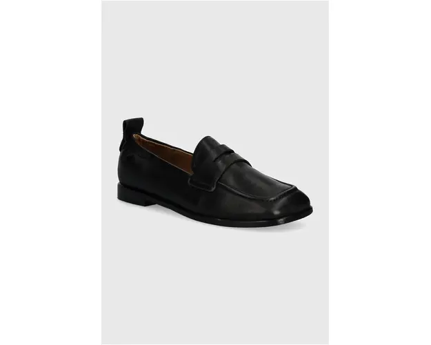 BOSS mocasini de piele Avylin femei, culoarea negru, cu toc plat, 50523498