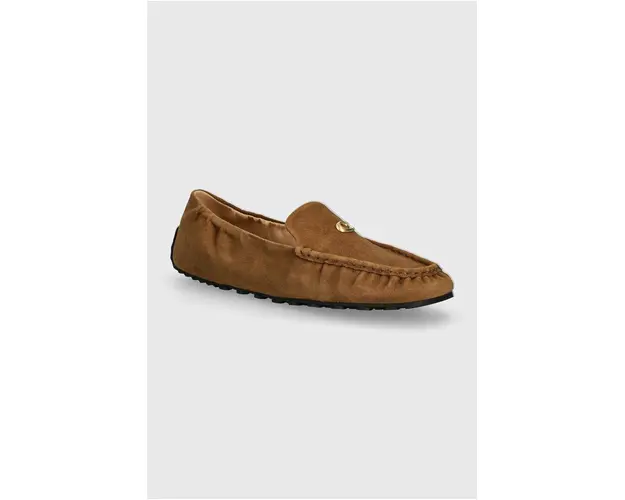Coach mocasini din piele intoarsa Ronnie femei, culoarea maro, cu toc plat, CS008