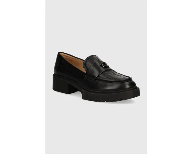 Coach mocasini de piele Leah femei, culoarea negru, cu toc plat, CP758