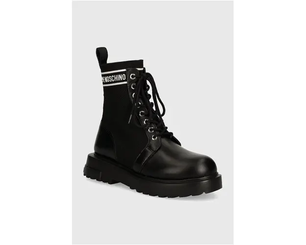 Love Moschino botine femei, culoarea negru, cu toc plat, JA24144G1LIYJ000