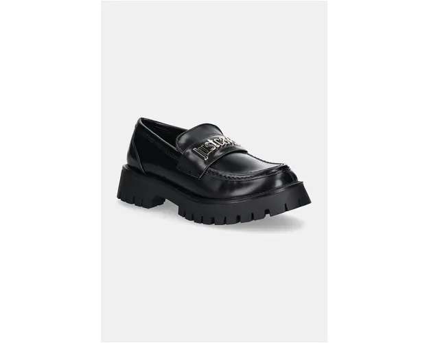 Just Cavalli mocasini femei, culoarea negru, cu toc plat, 77RA3S82