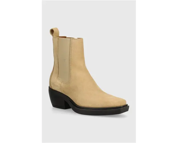 Copenhagen botine din piele intoarsa femei, culoarea bej, cu toc plat, CPH236