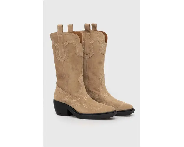 Copenhagen cizme de cowboy din piele intoarsa femei, culoarea bej, cu toc drept, CPH233