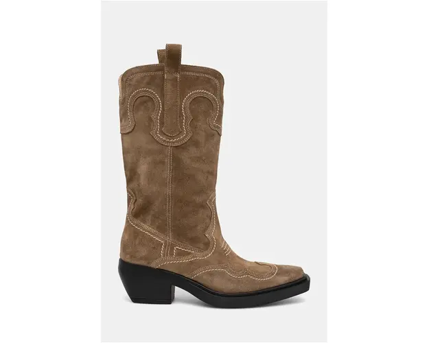 Copenhagen cizme de cowboy din piele intoarsa femei, culoarea bej, cu toc drept, CPH233