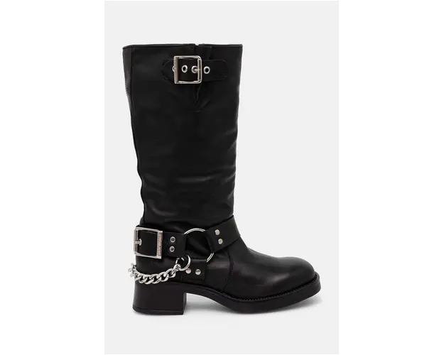 Steve Madden ghete de piele Beau-C femei, culoarea negru, cu toc plat, SM11003094
