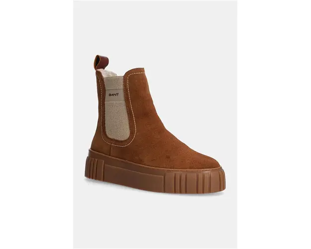 Gant botine din piele intoarsa Snowmont femei, culoarea maro, cu platforma, izolare usoara, 29553786 G45