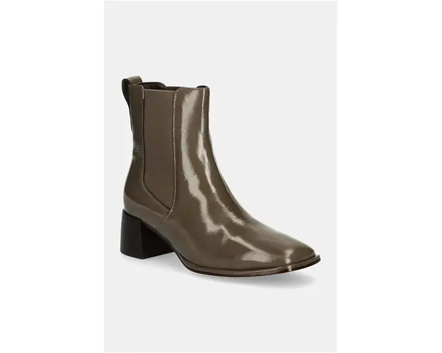 Gant ghete chelsea de piele Gwenety femei, culoarea verde, cu toc drept, 29551776 G135
