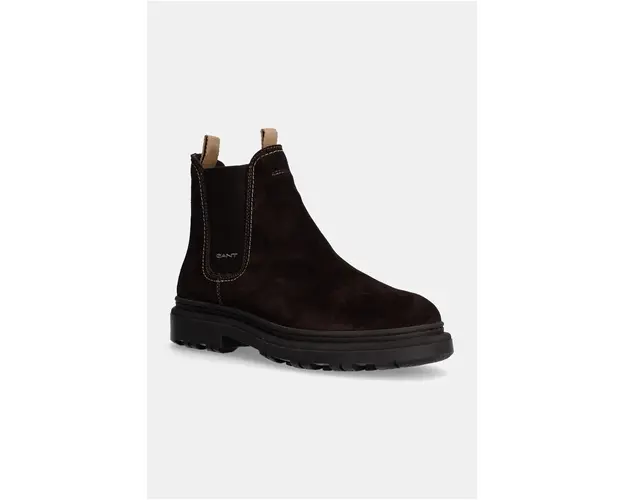 Gant botine din piele intoarsa Timbly femei, culoarea maro, cu toc plat, 29553800 G46
