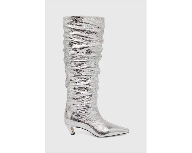 MSGM ghete de piele femei, culoarea argintiu, cu toc cui, 3741MDS710 905