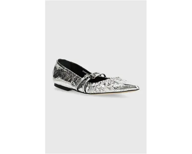 MSGM balerini de piele culoarea argintiu, 3741MDS420 905
