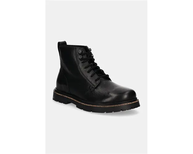 Birkenstock cizme de piele Highwood Lace Mid femei, culoarea negru, cu toc plat, 1028510