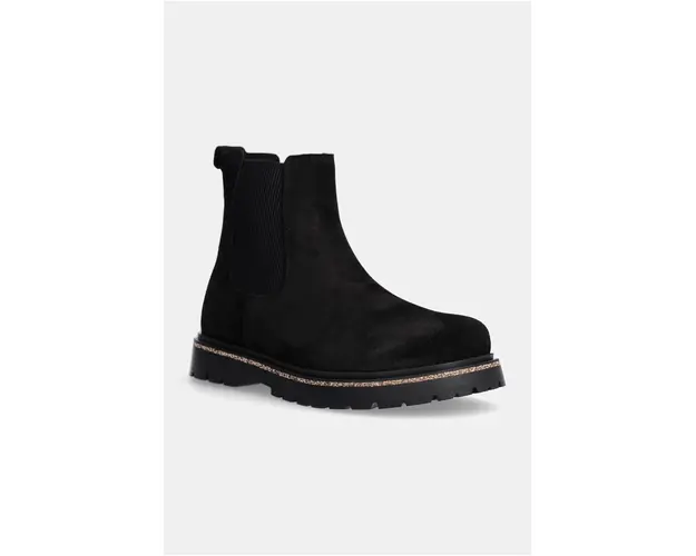 Birkenstock botine din piele intoarsa Highwood Slip On Mid femei, culoarea negru, cu toc plat, 1028187