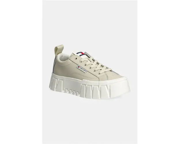 Tommy Jeans sneakers din piele TJW VULC FLATFORM LC LEATHER culoarea bej, EN0EN02610