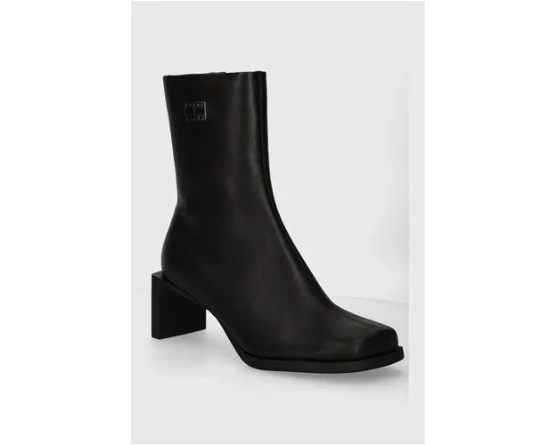 Tommy Jeans cizme de piele THE SOHO BOOT femei, culoarea negru, cu toc drept, EN0EN02682
