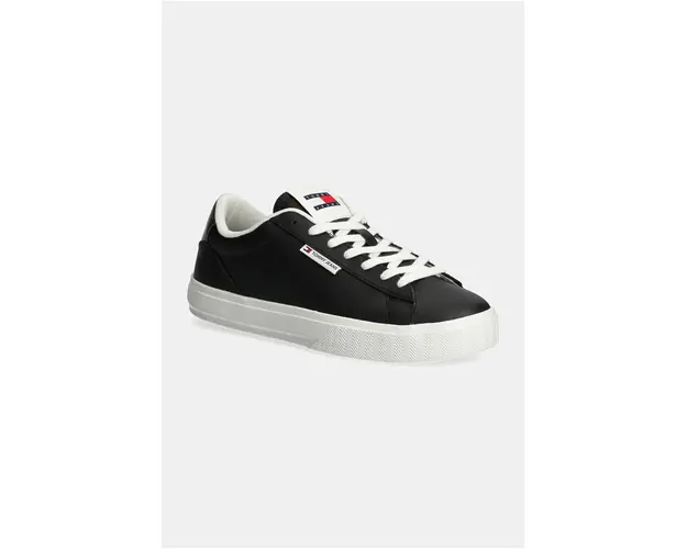 Tommy Jeans sneakers din piele TJW CUPSOLE SNEAKER METALLIC culoarea negru, EN0EN02686