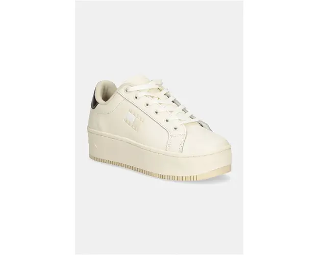 Tommy Jeans sneakers din piele TJW FLATFORM SNEAKER METALLIC culoarea bej, EN0EN02711