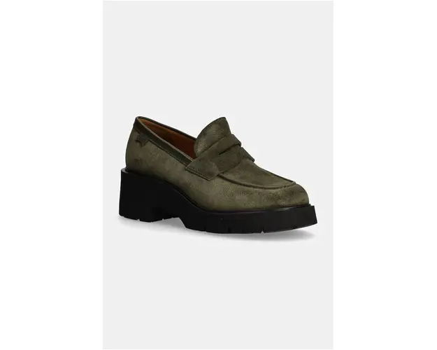 Camper mocasini din piele intoarsa Milah femei, culoarea verde, cu platforma, K201425-021