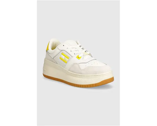 Tommy Jeans sneakers TJW RETRO BASKET FLATFORM MIX culoarea alb, EN0EN02654