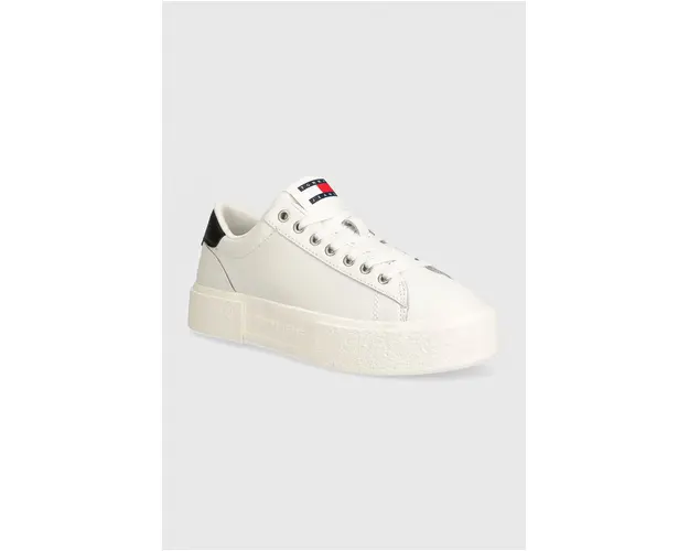 Tommy Jeans sneakers din piele TJW FOXING FLATFORM culoarea alb, EN0EN02567