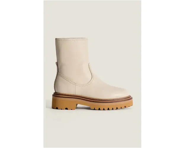 Hoff cizme de piele BOTA PIEL femei, culoarea alb, cu toc plat, 22331001 OFFICE